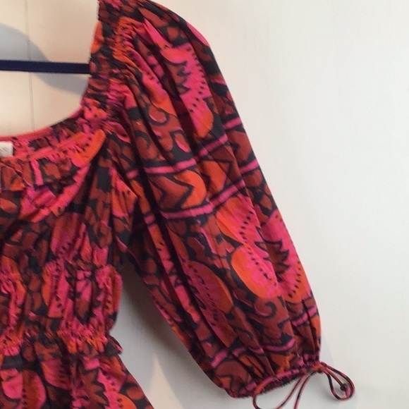 House of Harlow 1960 Shania Fuchsia block print puff sleeve milkmaid dress NWT M - Picture 4 of 7